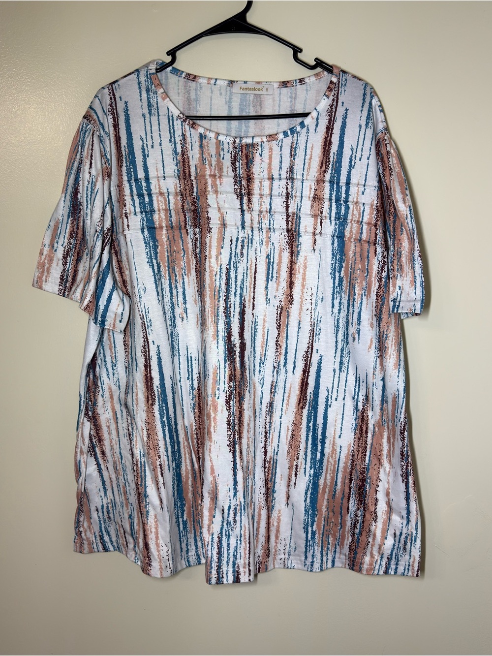 Fantaslook Blue & Brown Vertical Abstract Stripe Blouse